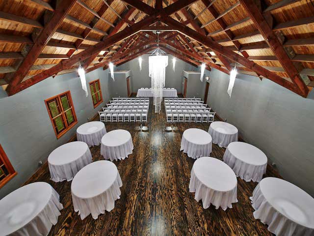 STUDIO B - Ceremony & Reception combo with guest seating for 88. Rear view.